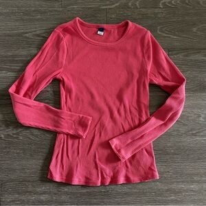 Old Navy Ribbed Long Sleeve Top in Vibrant Pink